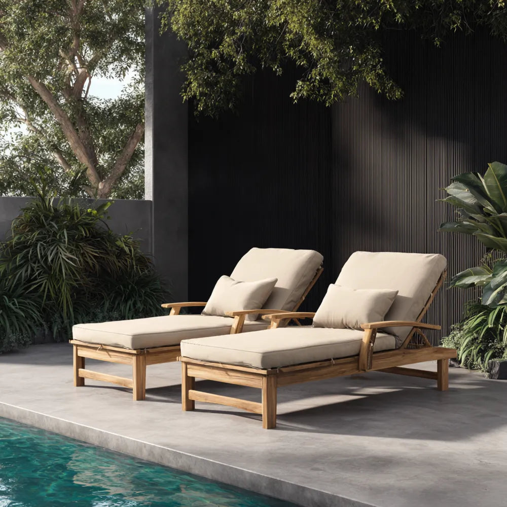 Gartenliege aus Teakholz 200x65x35 cm mit Kissen - Beige - M – Hauptansicht 1/1
