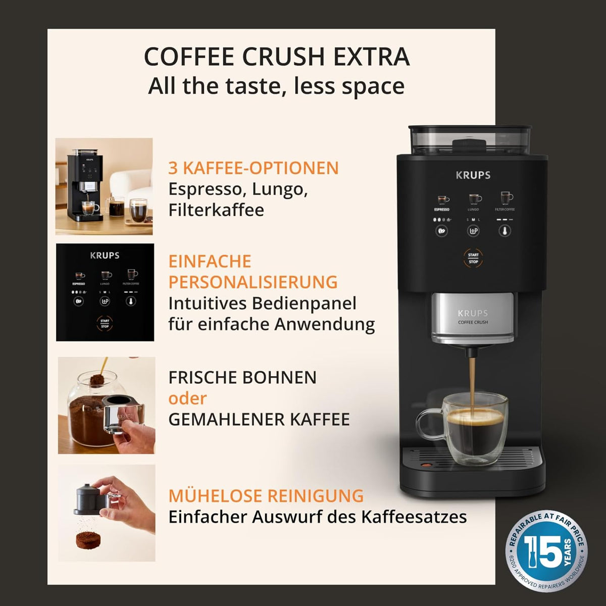 Produktbild: Krups Coffee Crush Extra Kaffeevollautomat – mit Zubehör