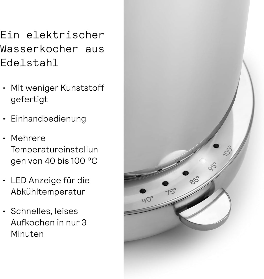 Aarke Wasserkocher Edelstahl – Seitenansicht