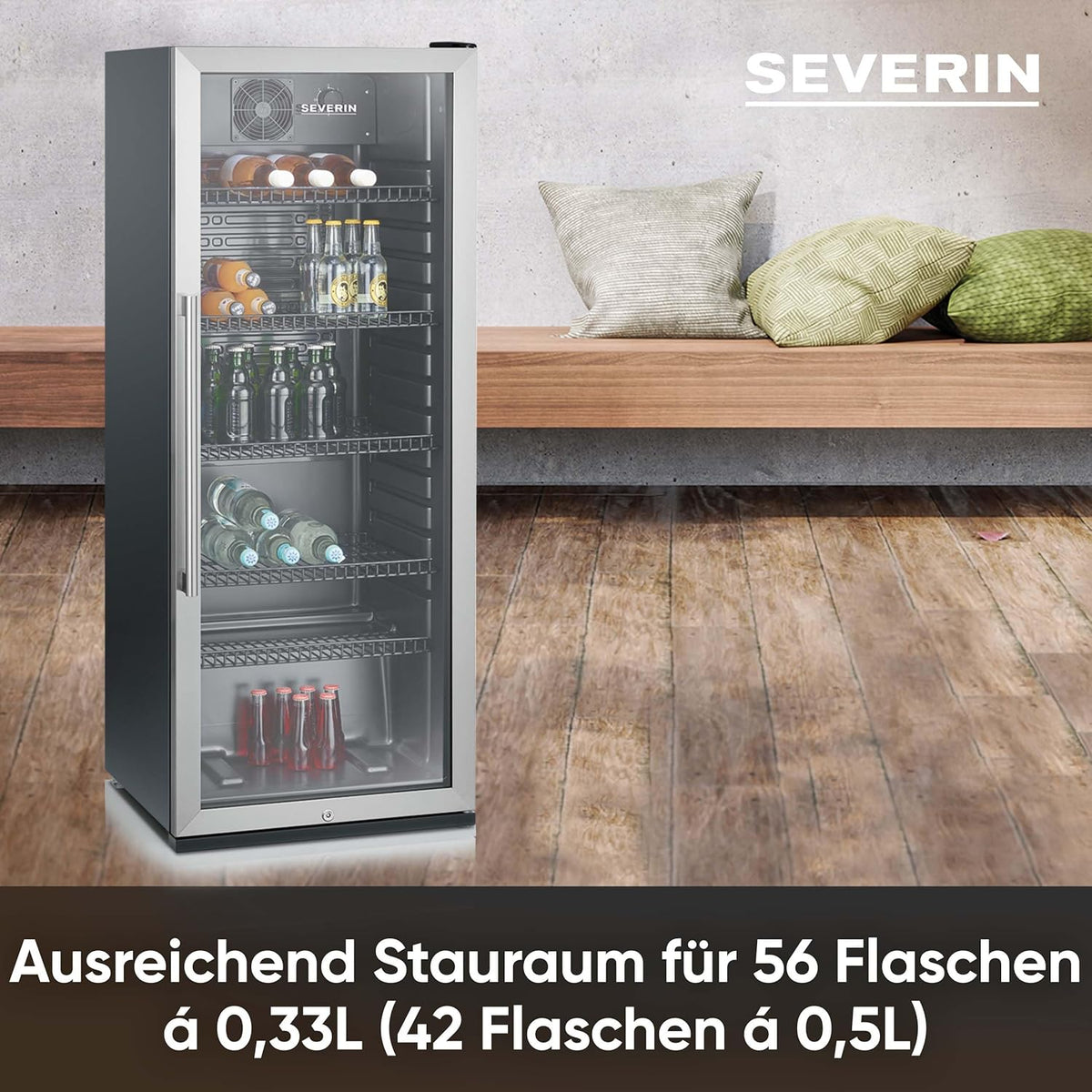 Innenraum mit Metallablagen und LED-Beleuchtung