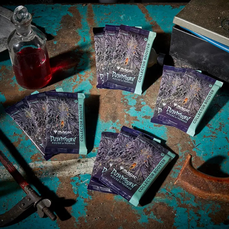 MTG Duskmourn horror-artwork op een boosterpakket