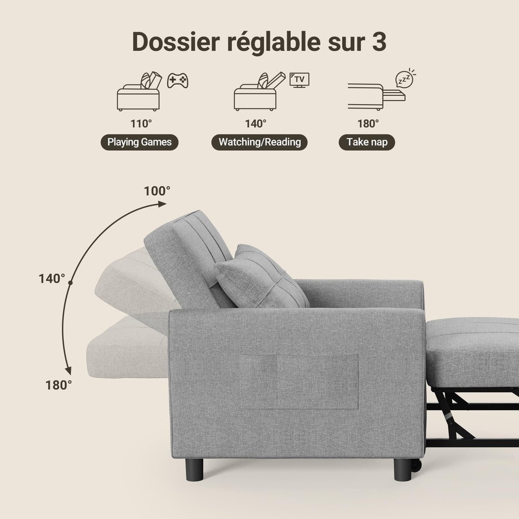 Xbro AR24 fauteuil-slaapbank lichtgrijs - zijvak voor opbergruimte