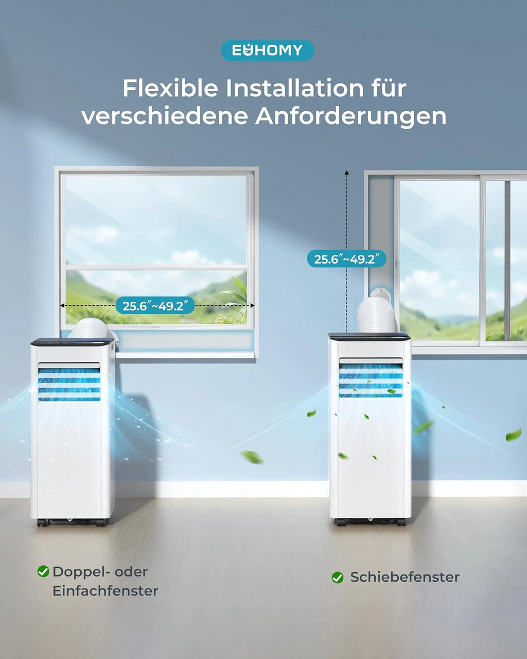Produktbild: Mobile Klimaanlage 9000 BTU mit Abluftschlauch – Einsatz im Wohnraum