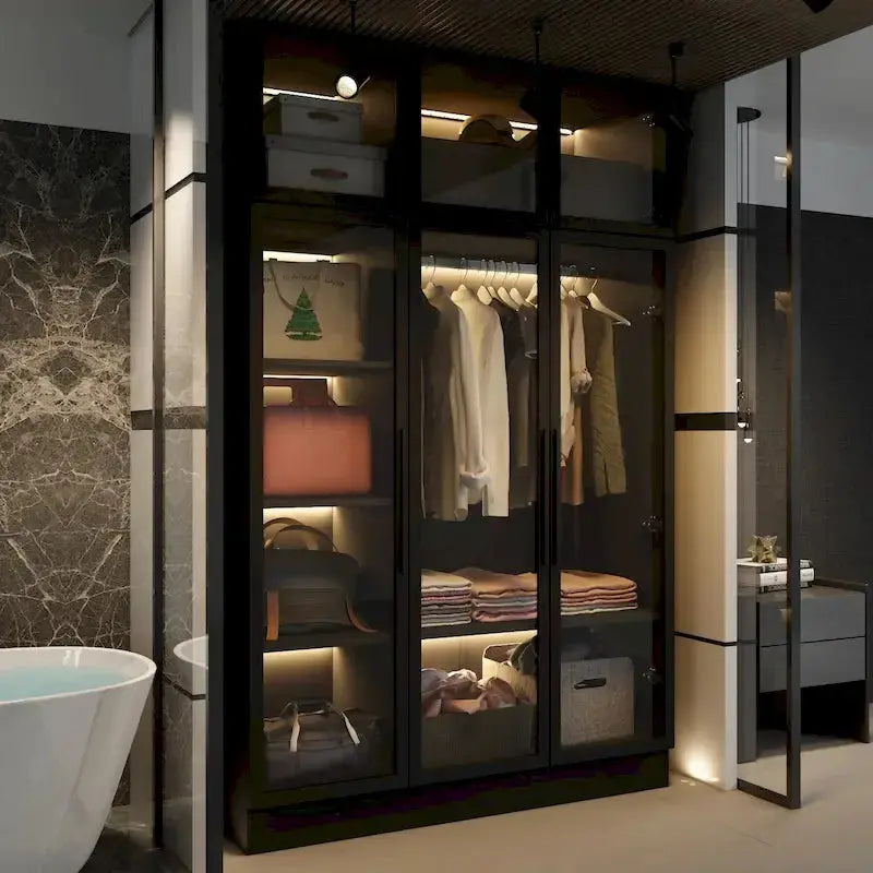 Glazen kledingkast met LED – meegeleverde accessoires en inhoud