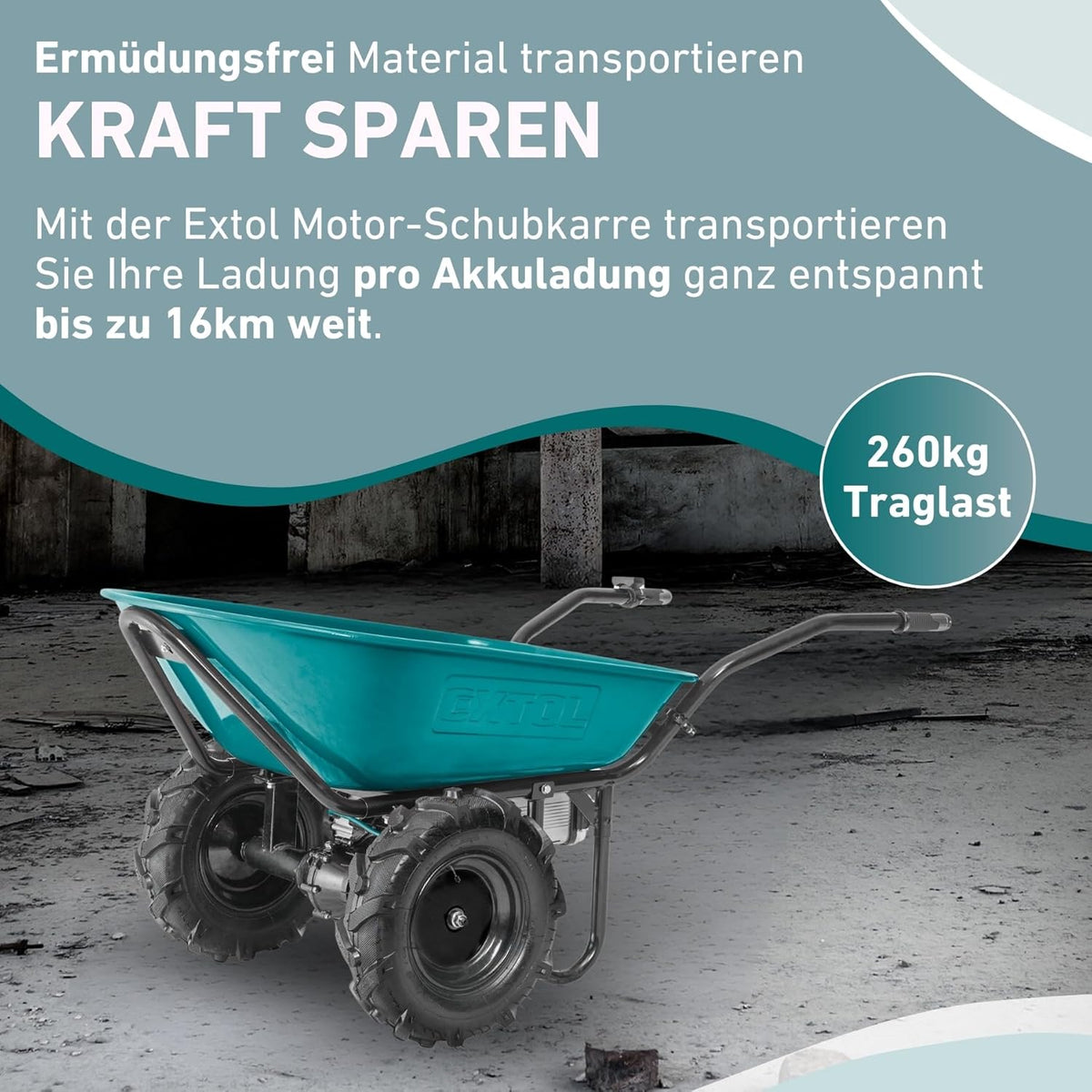 Elektrische Schubkarre mit Akku I 100L Mulde I 260kg Traglas – Hauptansicht 1/9
