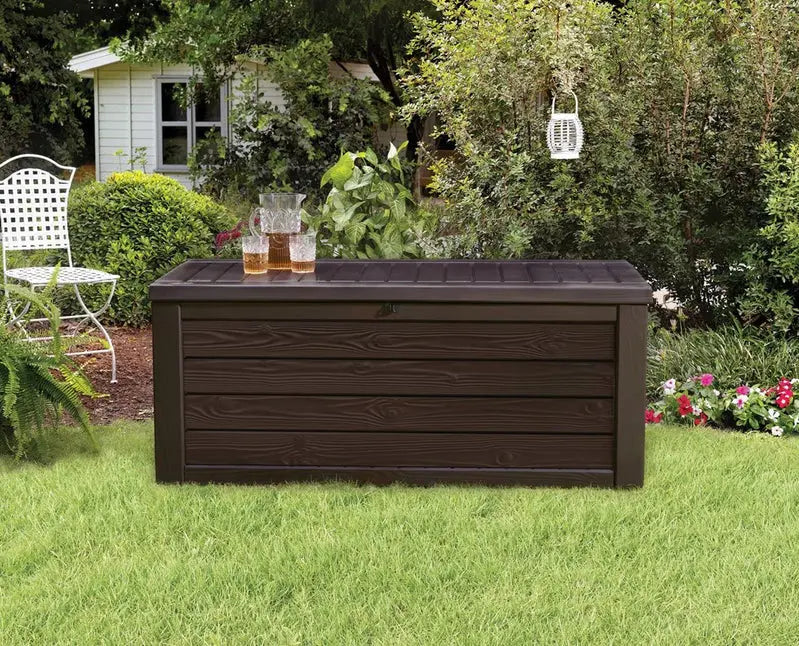 Keter Westwood 150 gallon terrasbox – hydraulische drukzuiger van het deksel