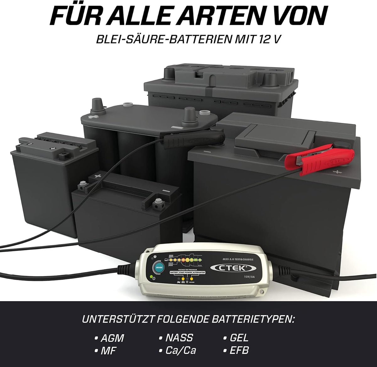Anschlüsse und Klemmen des 12V Ladegeräts