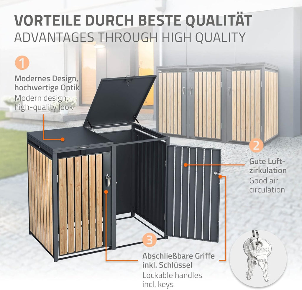 ML-Design Mülltonnenbox 3er Anthrazit – Detailansicht