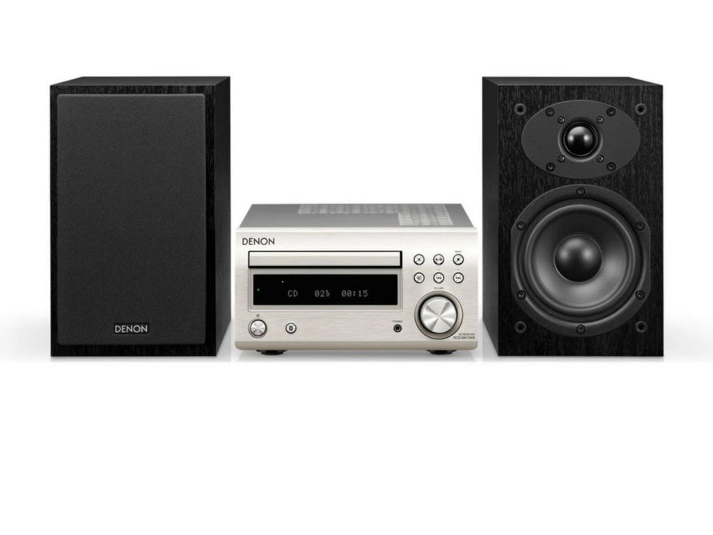 Denon D-M41DAB micro-hifi – voorpaneel met toetsen en hoofdtelefoon