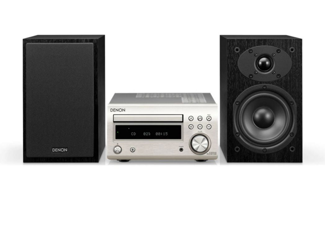 Denon D-M41DAB micro-hifi – voorpaneel met toetsen en hoofdtelefoon