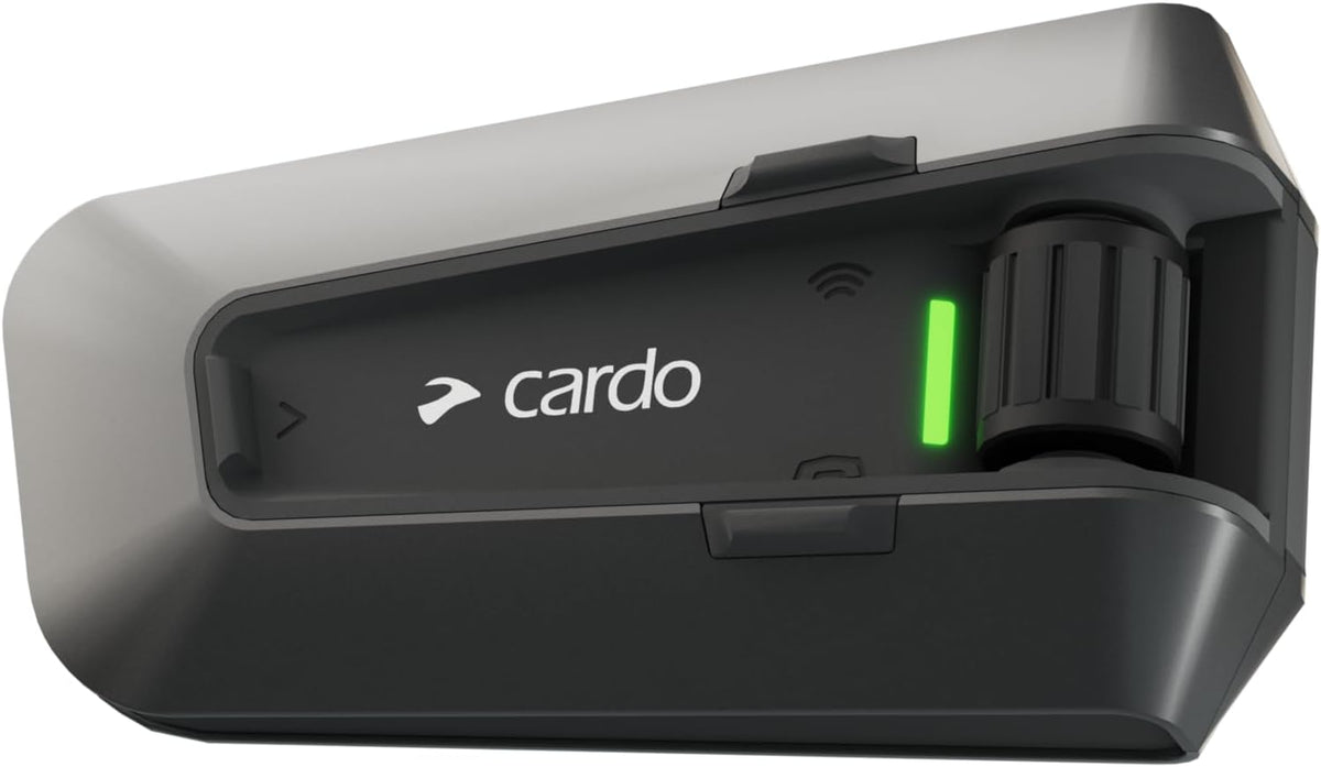 Cardo PACKTALK Edge intercom op een motorhelm, vooraanzicht