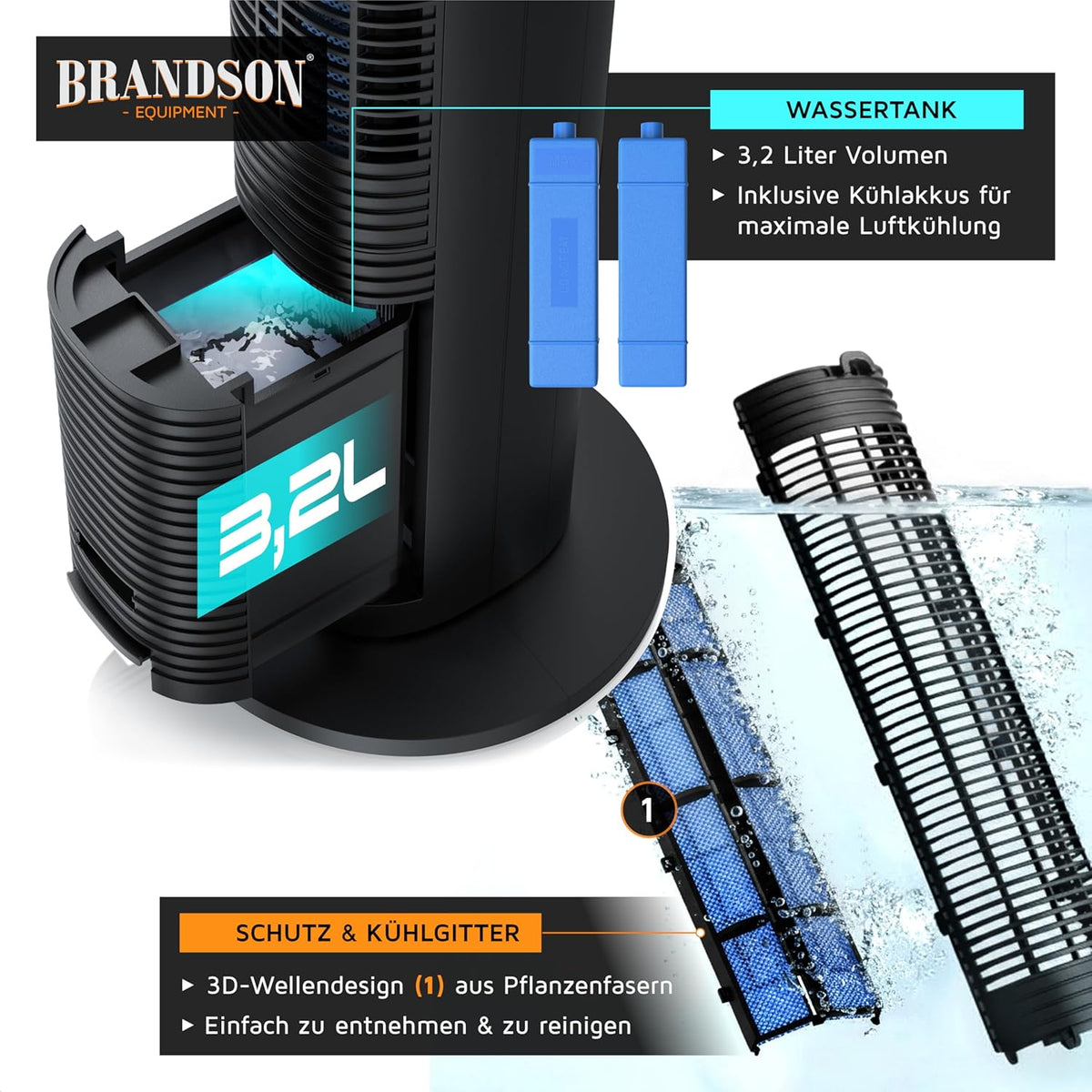 Brandson mobiler Luftkühler Turmventilator – Maße und Ausstattung