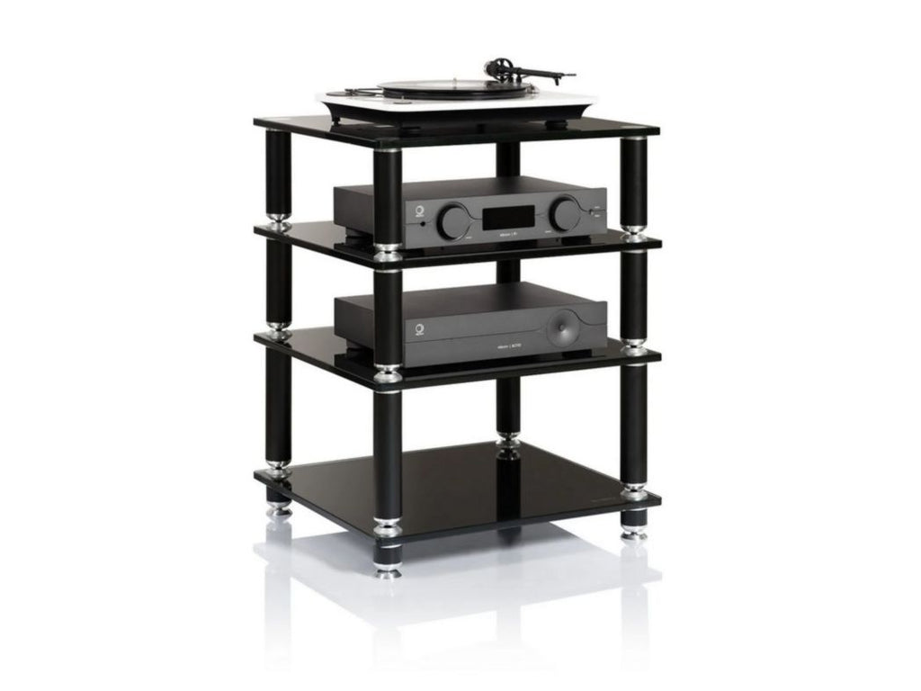 Norstone Stabbl HiFi meubel - zijaanzicht met aluminium poten
