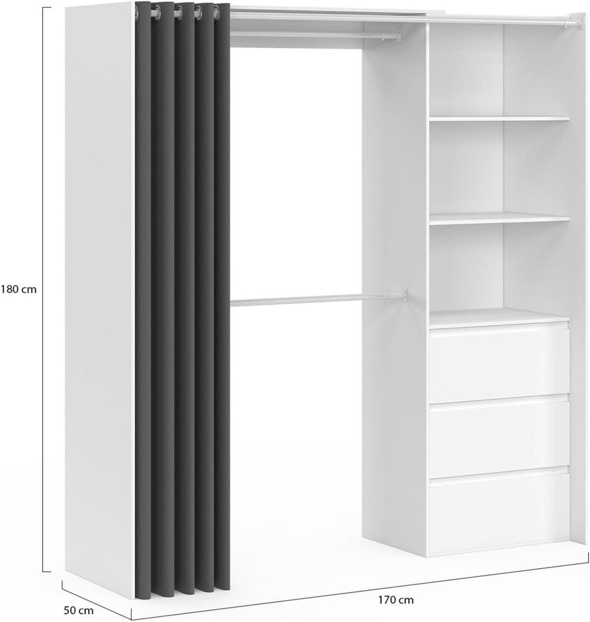 IDMarket MARTY witte kledingkast, verstelbare planken detail