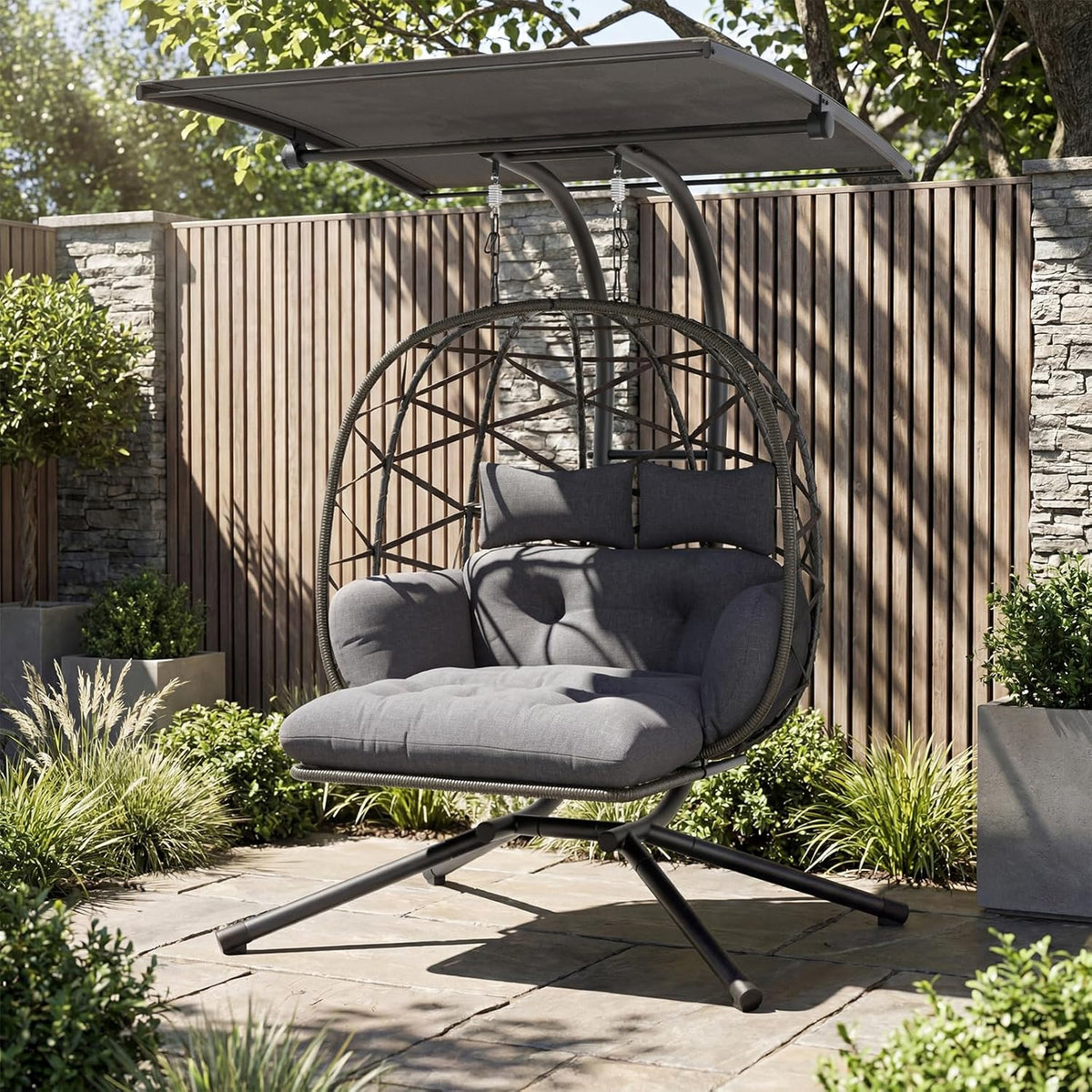 UDPATIO Hängesessel Outdoor Grau – Seitenansicht