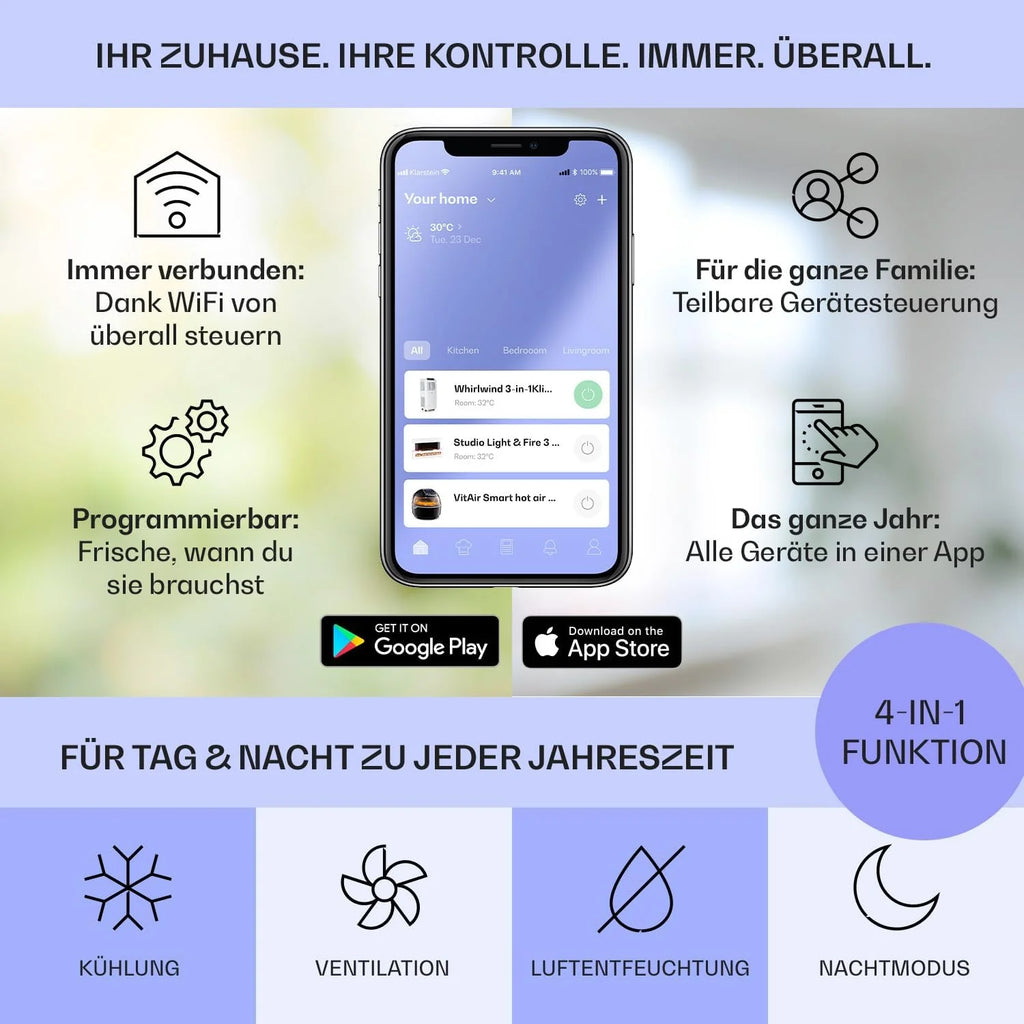 Produktbild: Klarstein Mobile Klimaanlage mit Abluftschlauch – Modell mit Fernbedienung