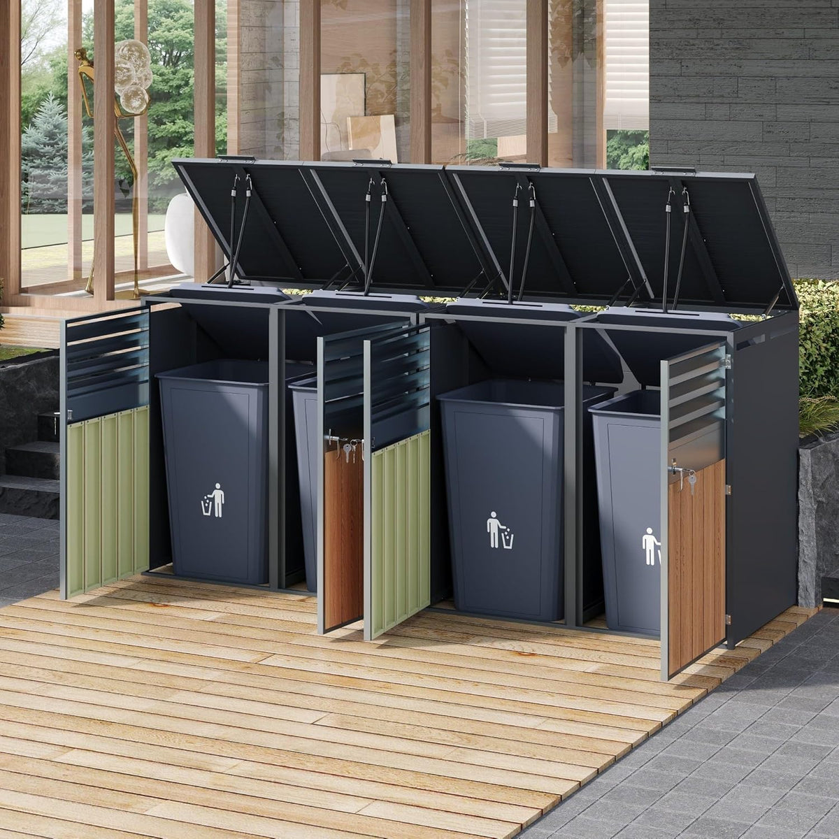 Mülltonnenbox 4er Klappdeckel – Gesamtansicht